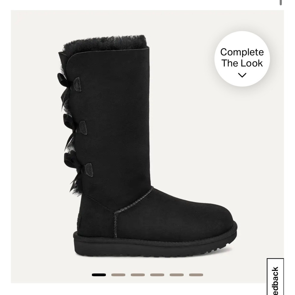 UGG Bailey Bow Tall Boots Black 7 Triple Satin Bow Sheepskin Winter Quiet Luxury